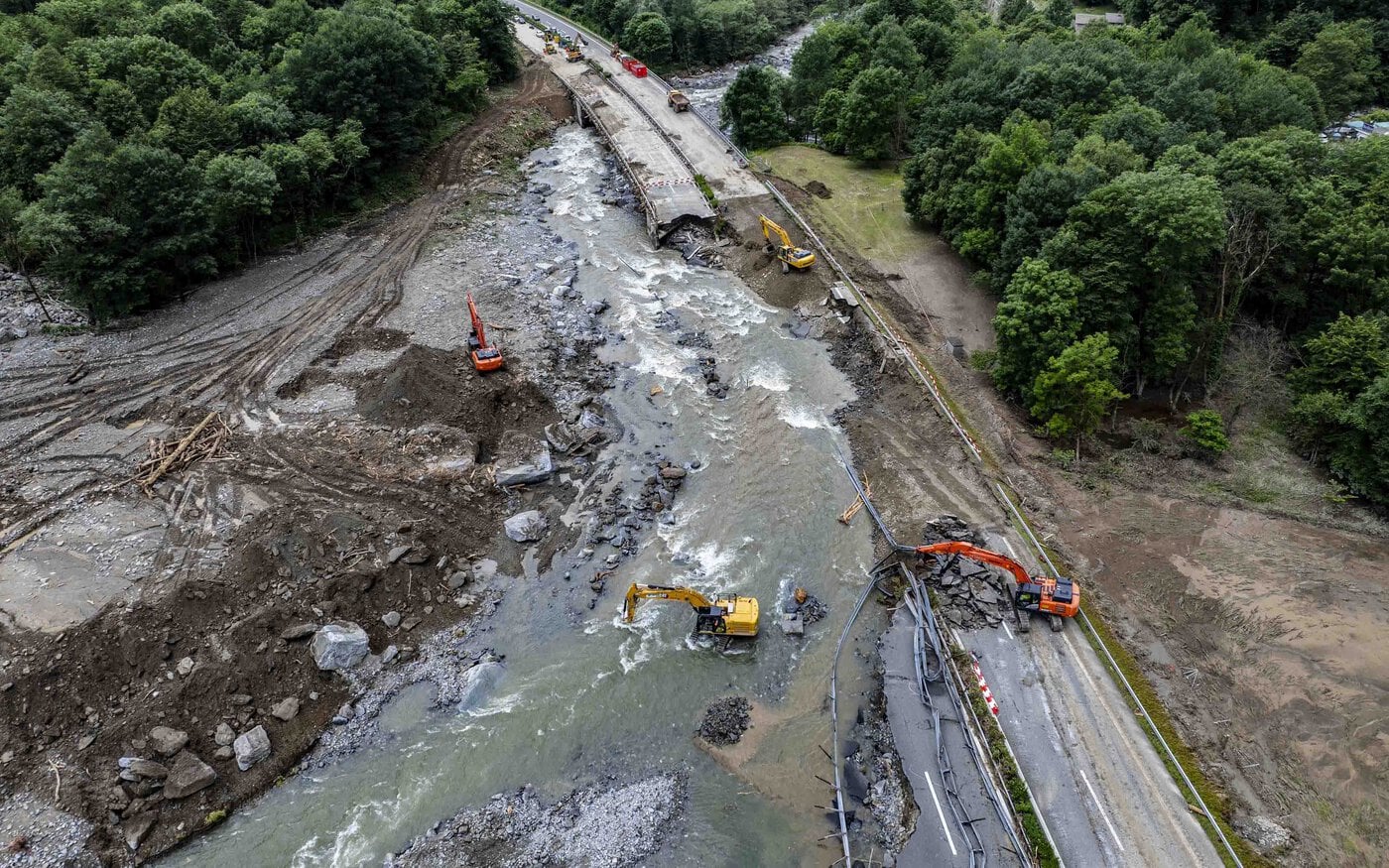 Instandstellungsarbeiten Autobahn A13 zwischen Lostallo und Mesocco nach Unwetter vom 21.06.2024. Bild: ASTRA